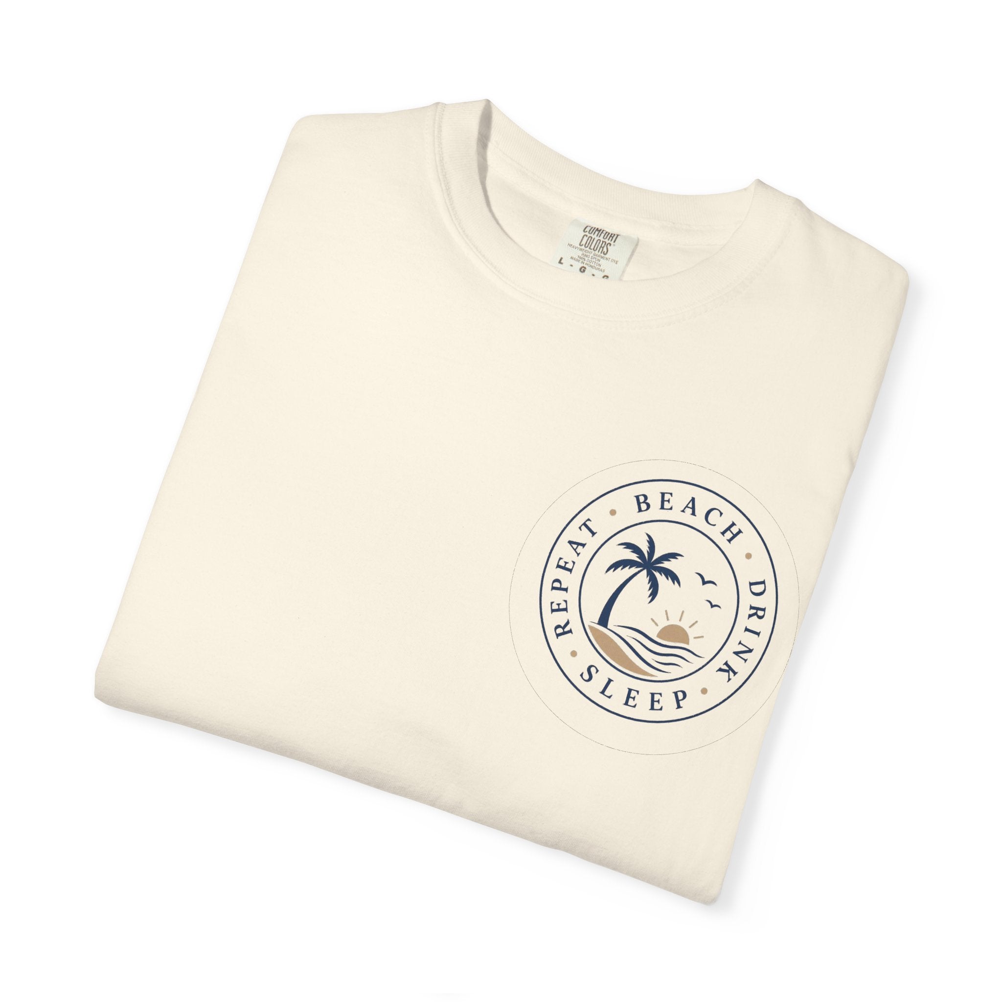 "Beach, Eat, Drink, Sleep, Repeat"— Vintage Coastal Graphic Tee