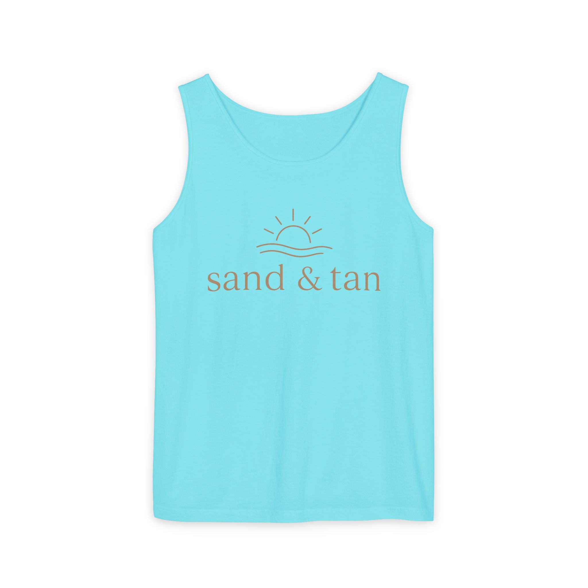 Sand & Tan Beach Tank Top — Minimal Sunrise Graphic