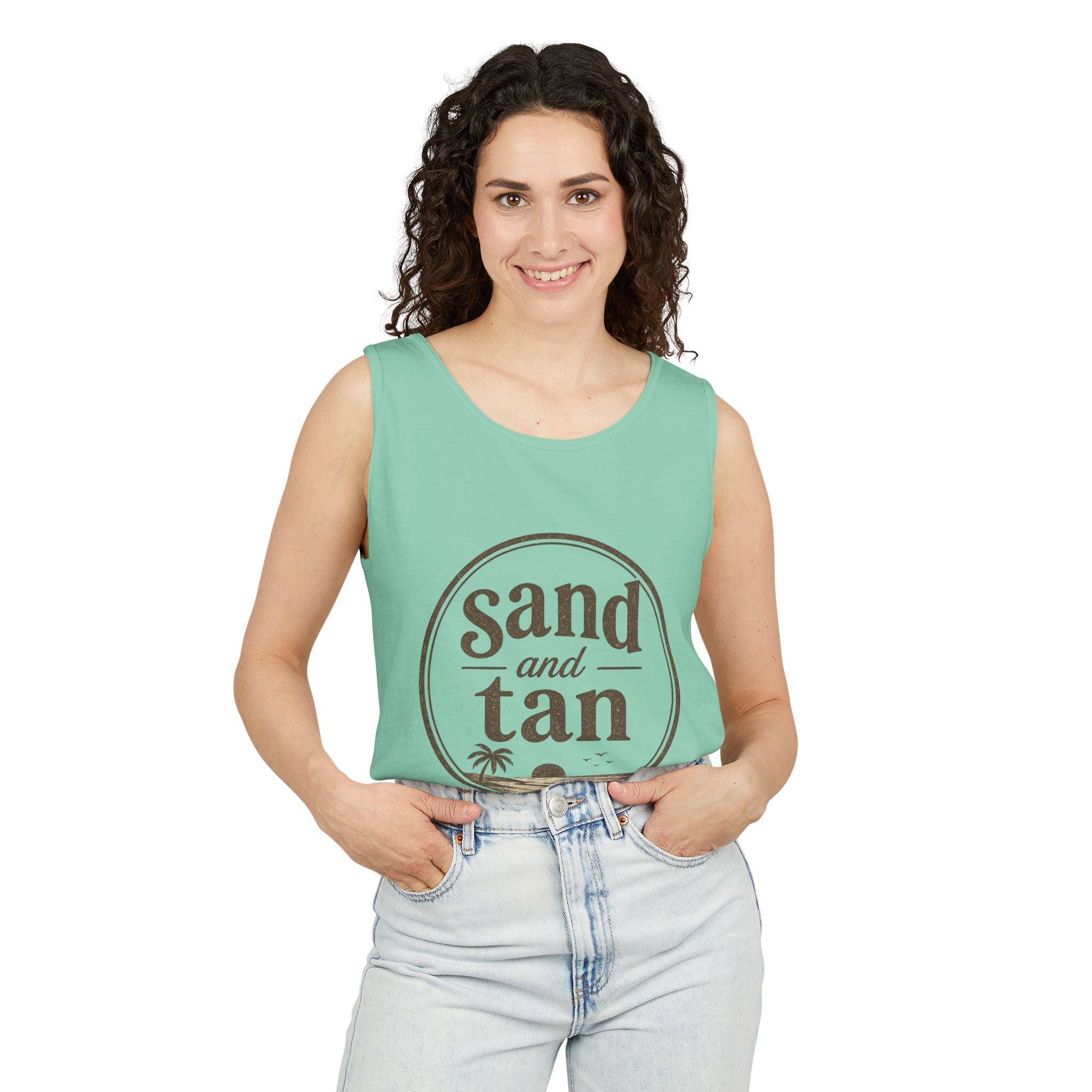Sand and Tan Beach Tank Top — Vintage Surf Graphic