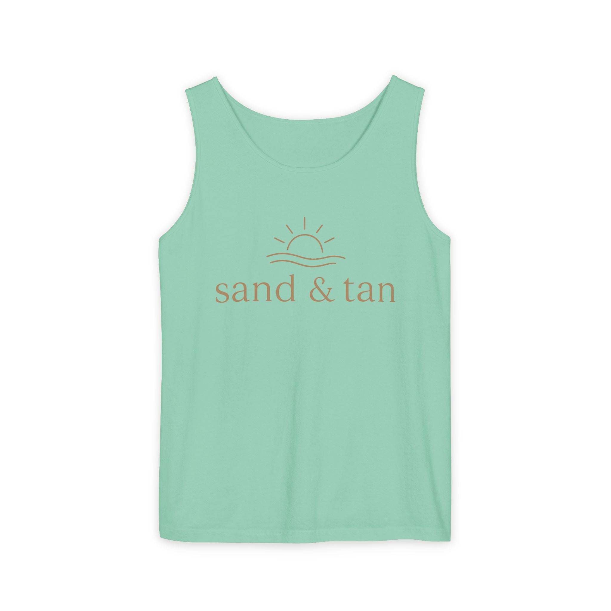 Sand & Tan Beach Tank Top — Minimal Sunrise Graphic