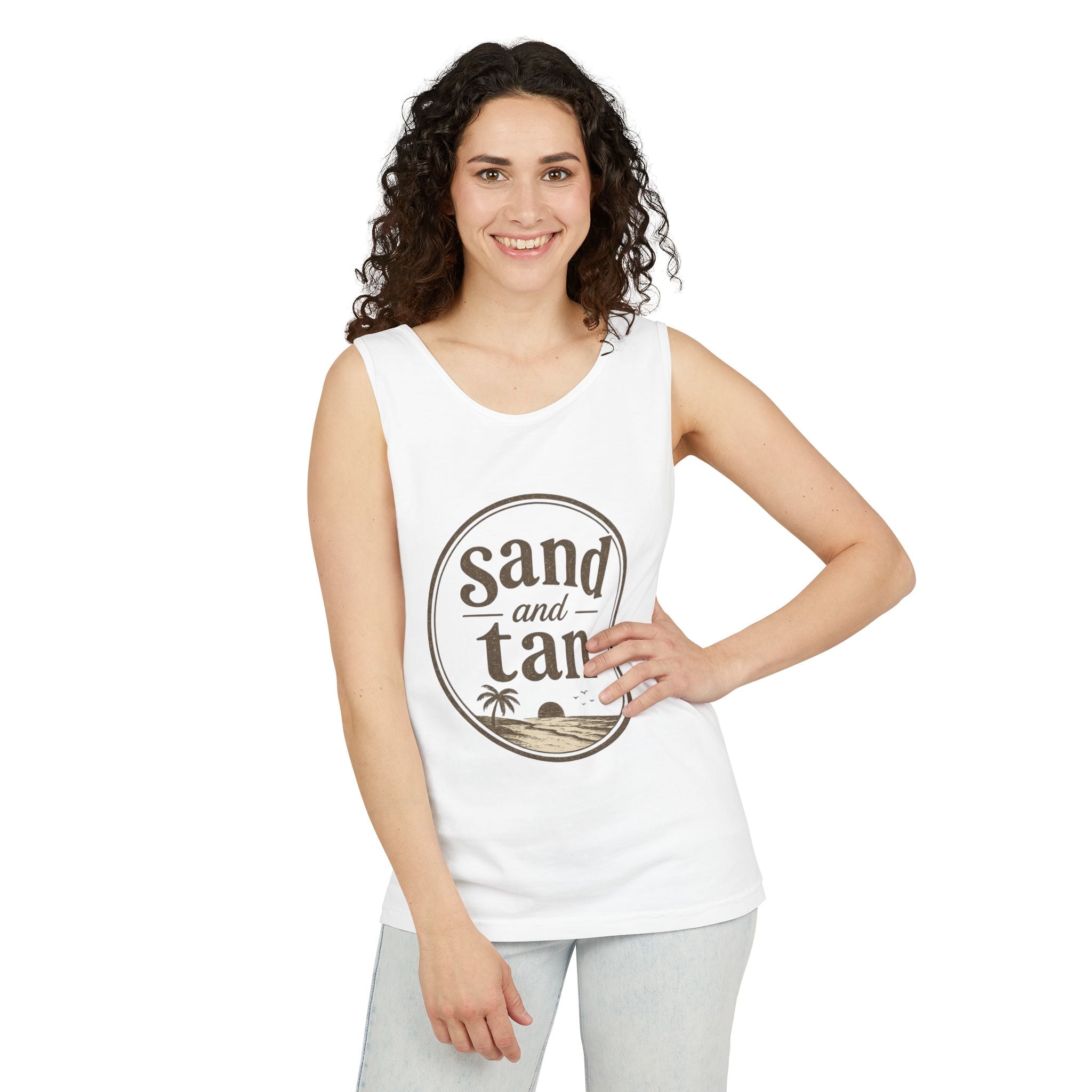 Sand and Tan Beach Tank Top — Vintage Surf Graphic