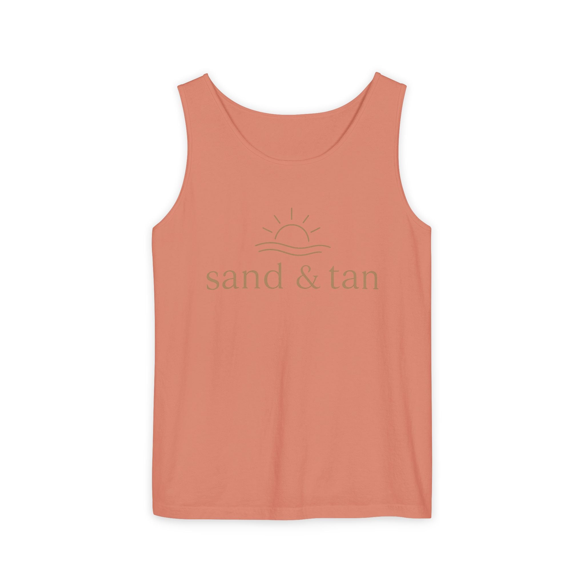Sand & Tan Beach Tank Top — Minimal Sunrise Graphic