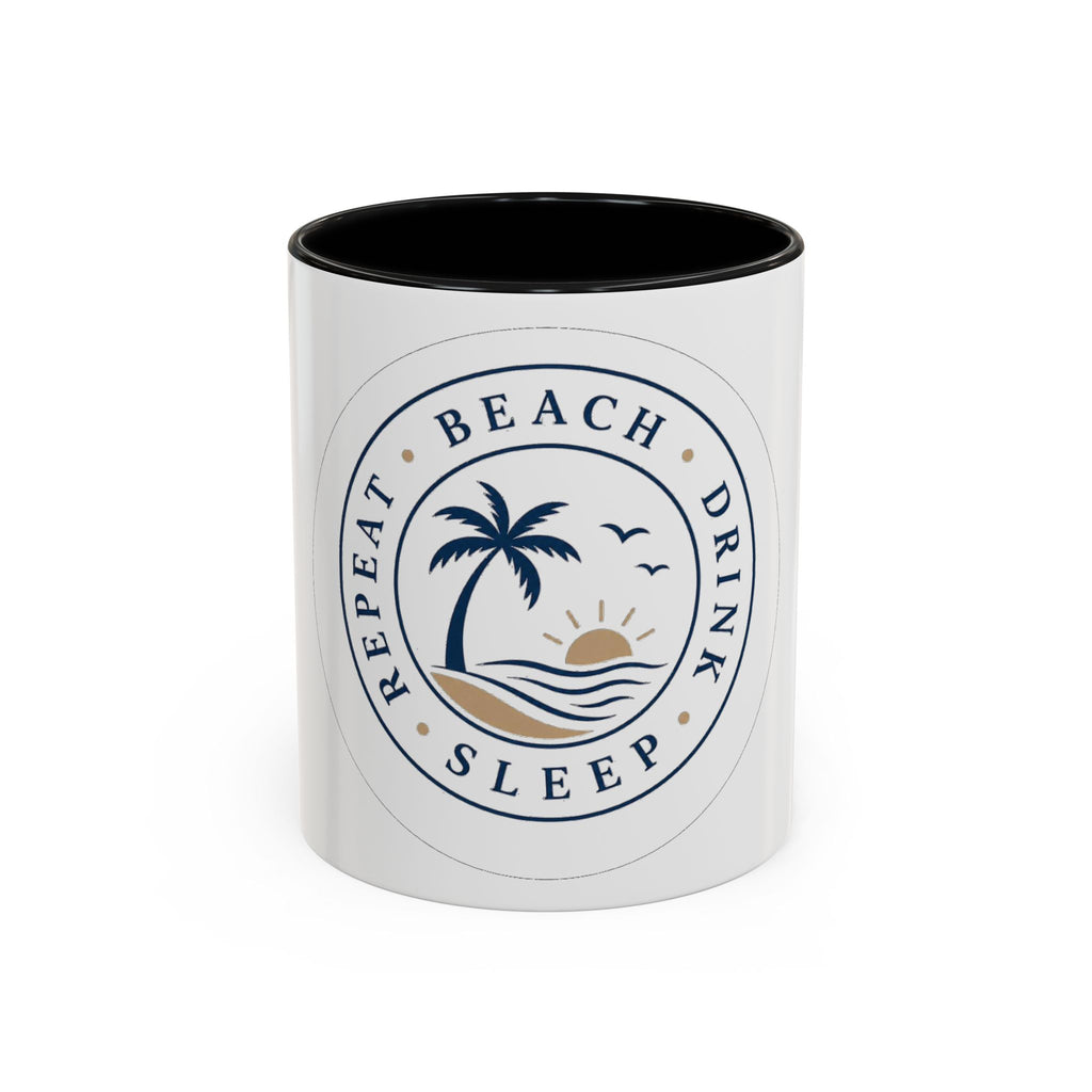 "Beach, Eat, Drink, Sleep, Repeat" Accent Coffee Mug (11, 15oz)