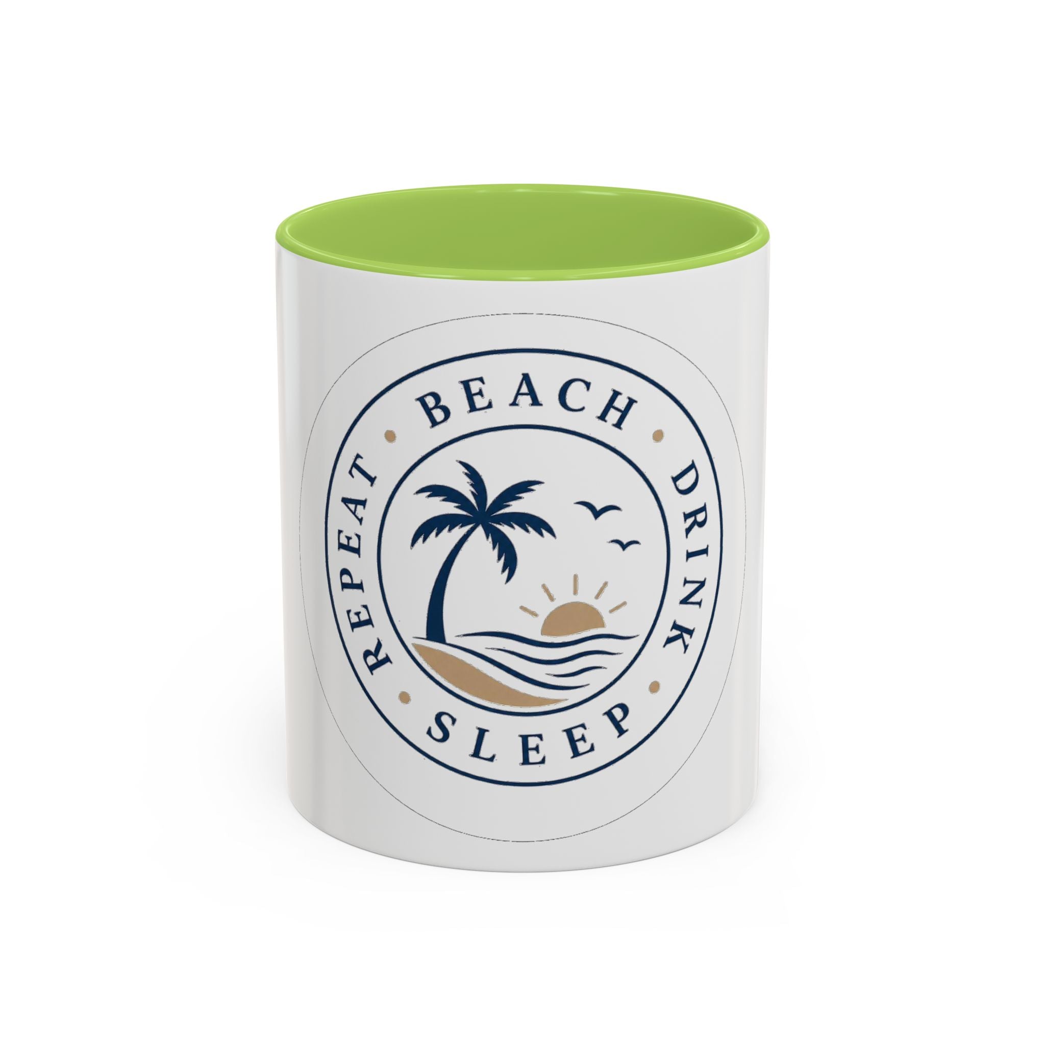 "Beach, Eat, Drink, Sleep, Repeat" Accent Coffee Mug (11, 15oz)