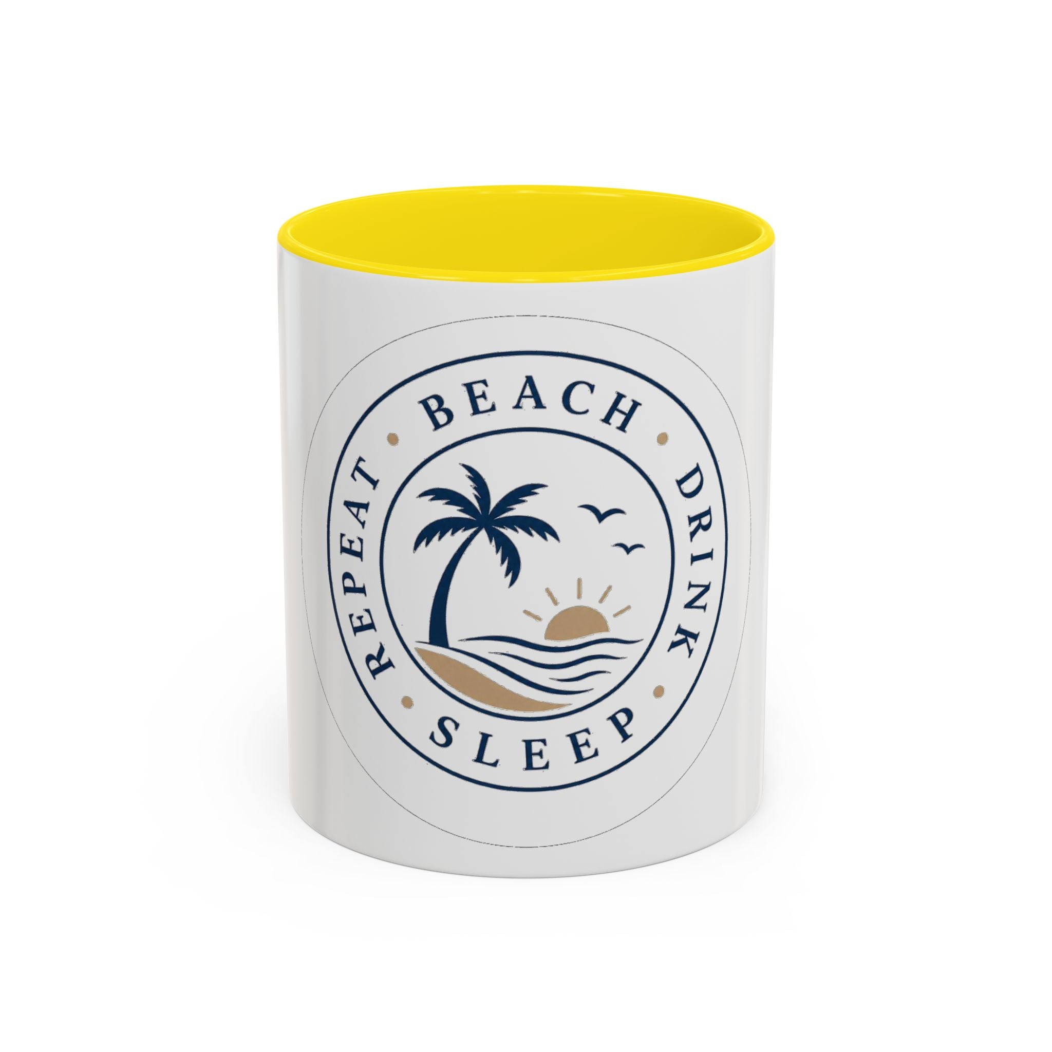 "Beach, Eat, Drink, Sleep, Repeat" Accent Coffee Mug (11, 15oz)