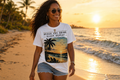 Beach Sunset T-Shirt — "Beach. Eat. Drink. Sleep. Repeat." Vintage Palm Tee