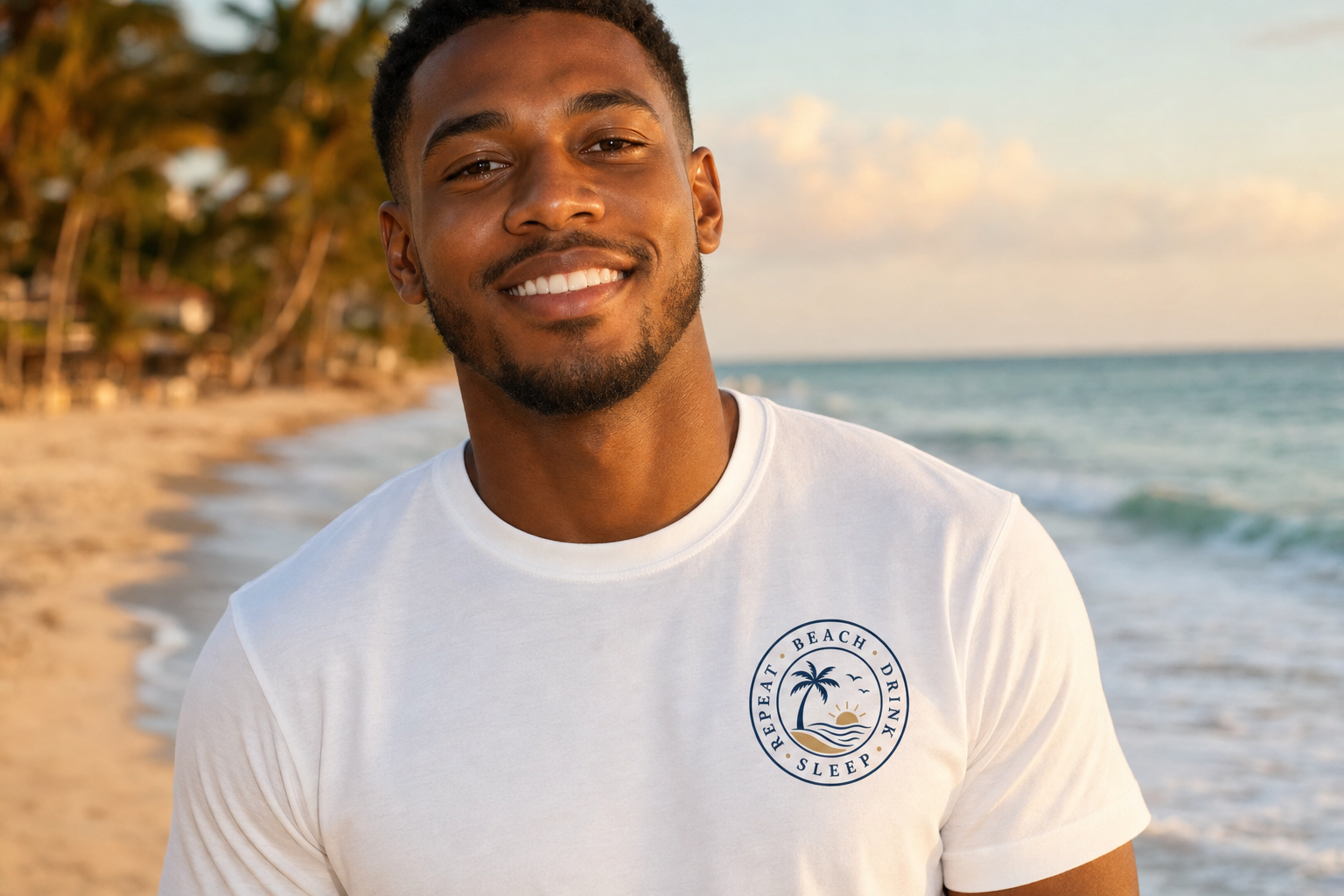 "Beach, Drink, Sleep, Repeat"— Vintage Coastal Graphic Tee