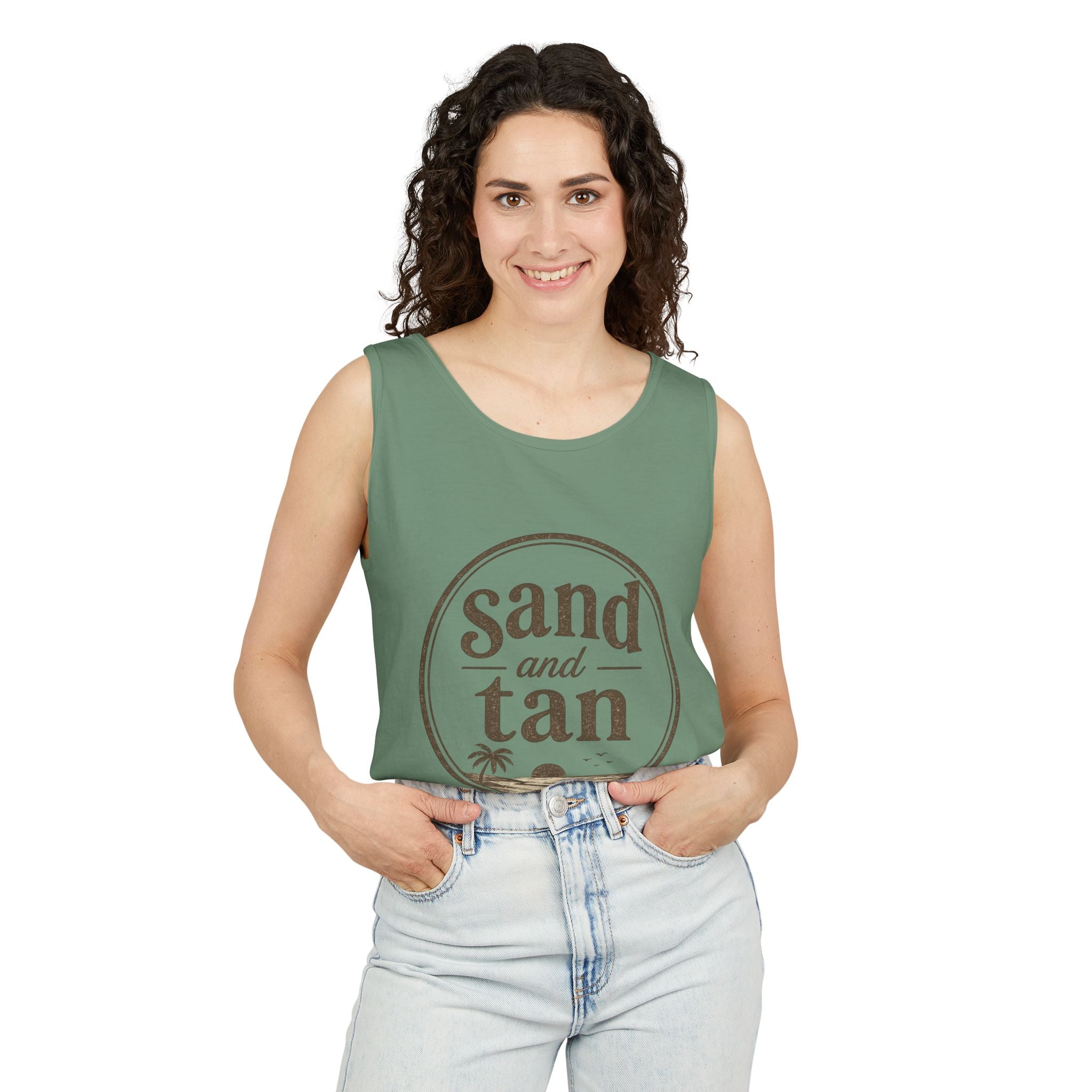 Sand and Tan Beach Tank Top — Vintage Surf Graphic