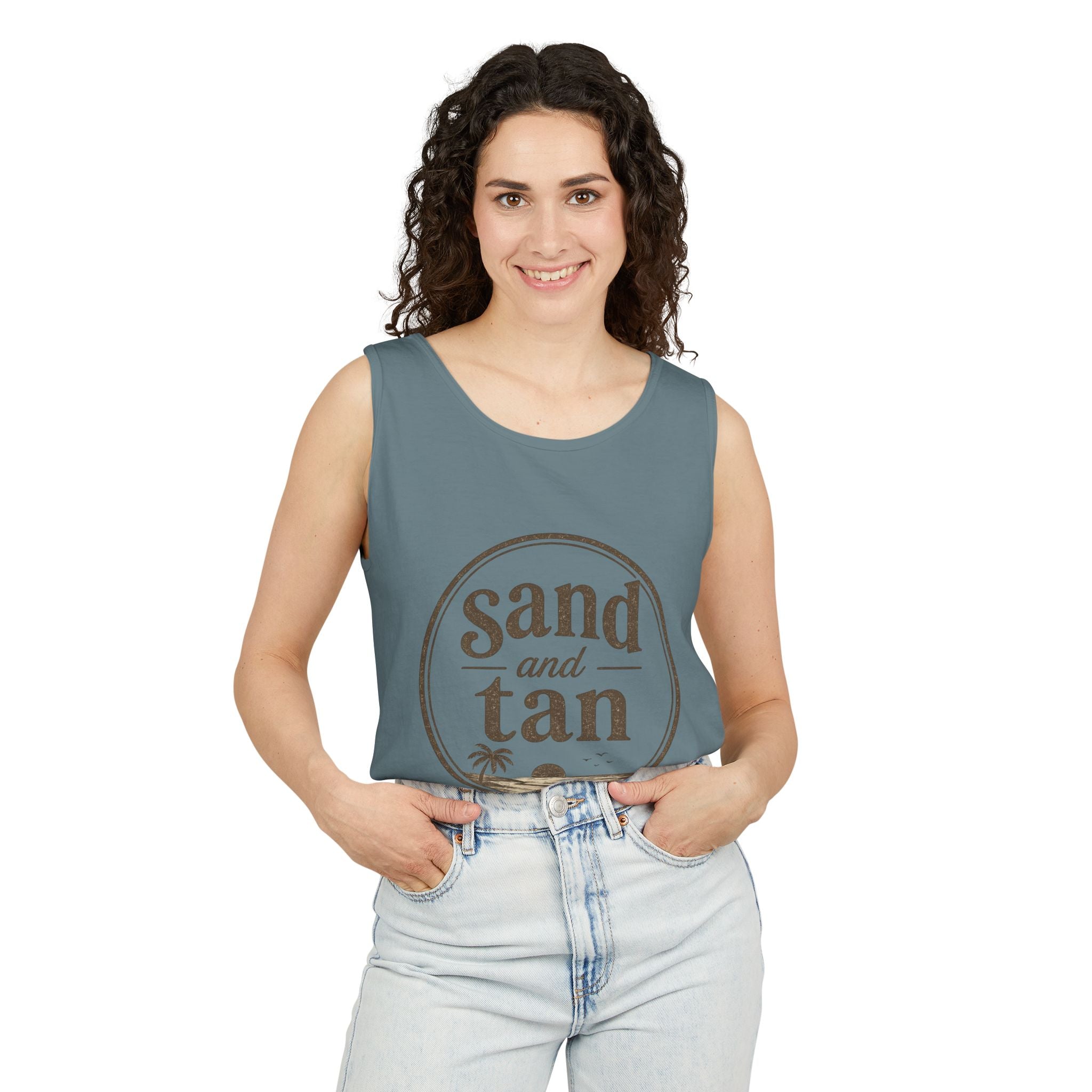 Sand and Tan Beach Tank Top — Vintage Surf Graphic