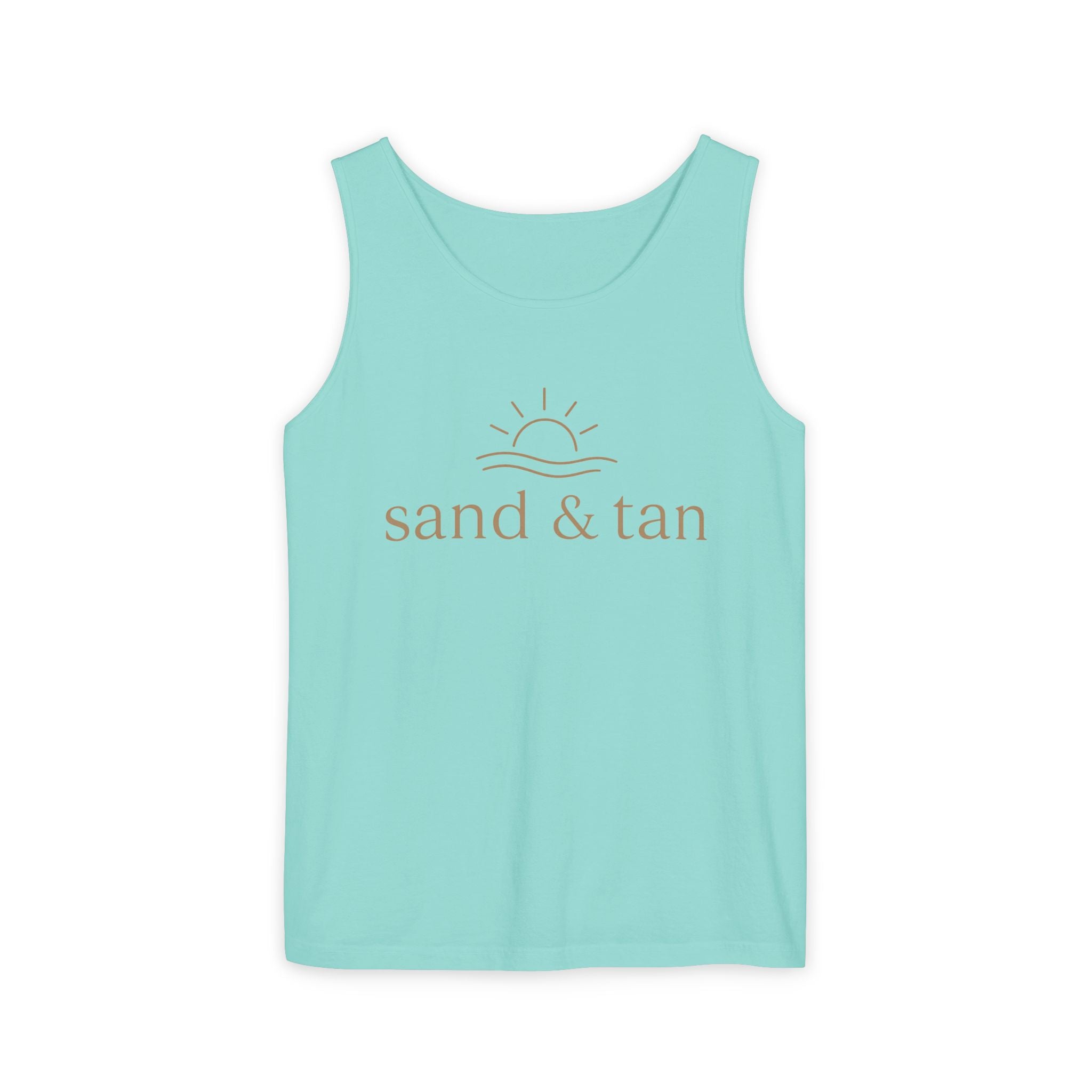 Sand & Tan Beach Tank Top — Minimal Sunrise Graphic