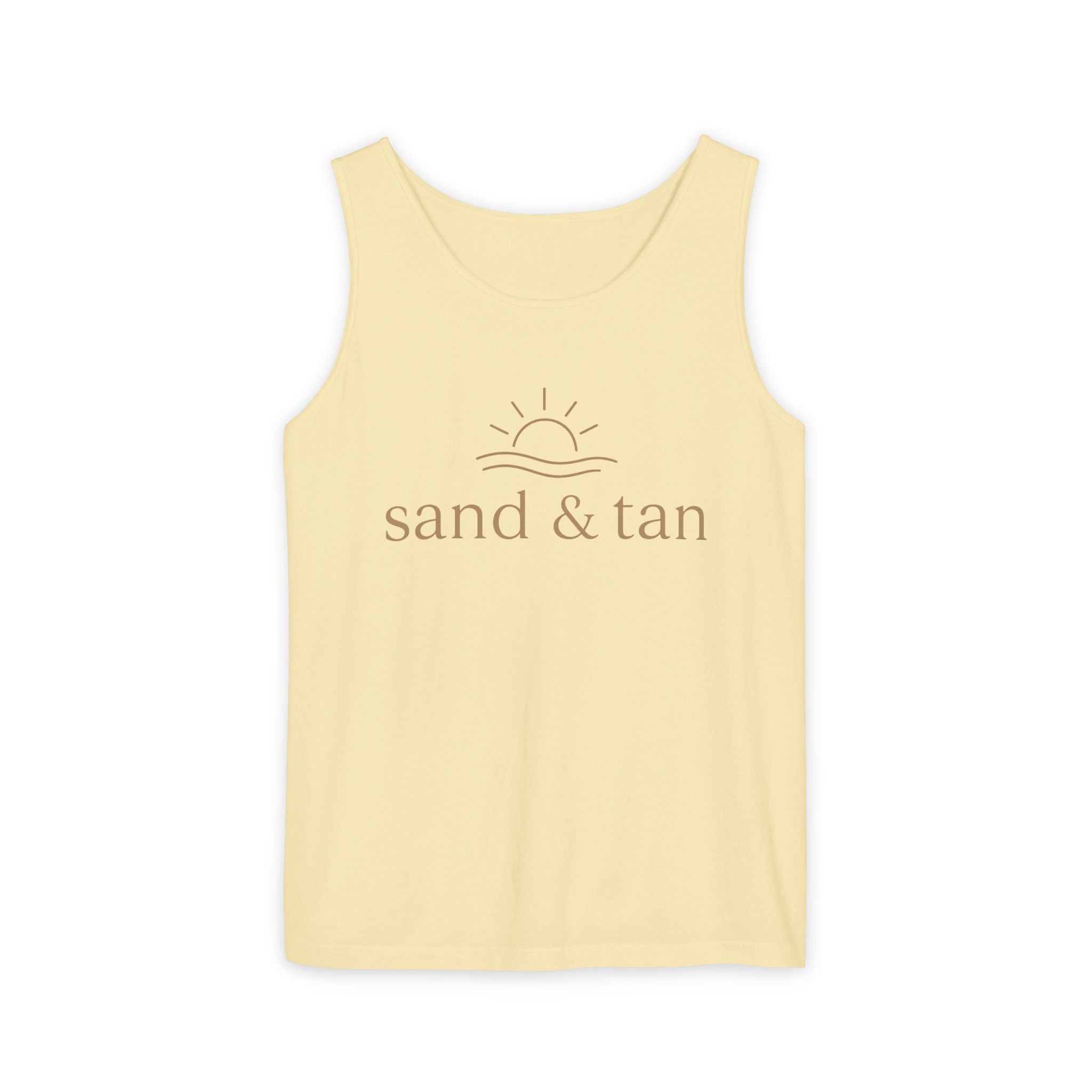 Sand & Tan Beach Tank Top — Minimal Sunrise Graphic