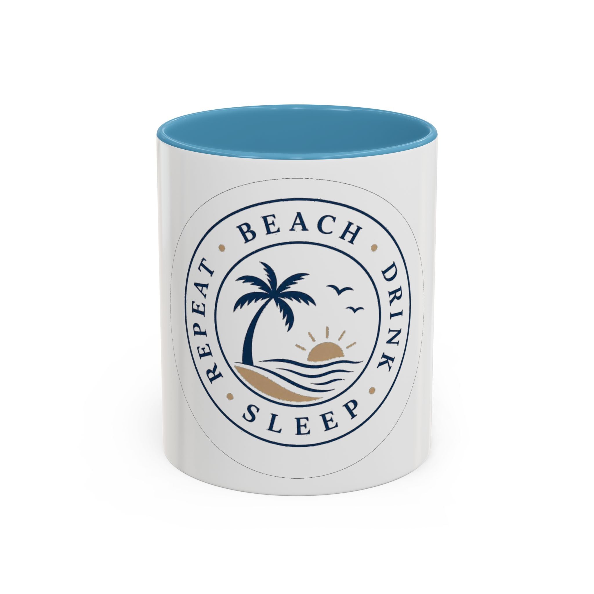 "Beach, Eat, Drink, Sleep, Repeat" Accent Coffee Mug (11, 15oz)