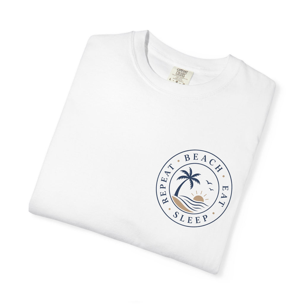 Beach Vibes T-Shirt — "Beach, Eat, Sleep, Repeat" Palm Graphic