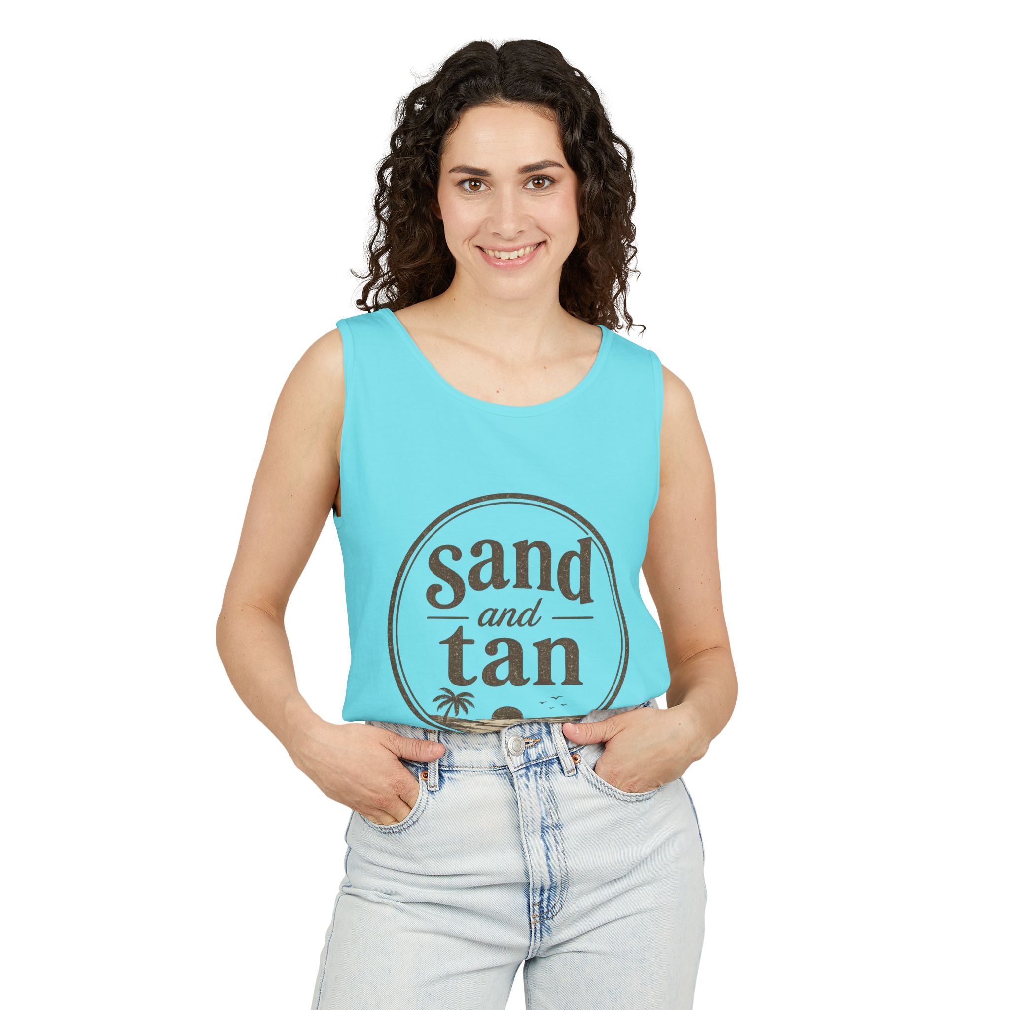 Sand and Tan Beach Tank Top — Vintage Surf Graphic