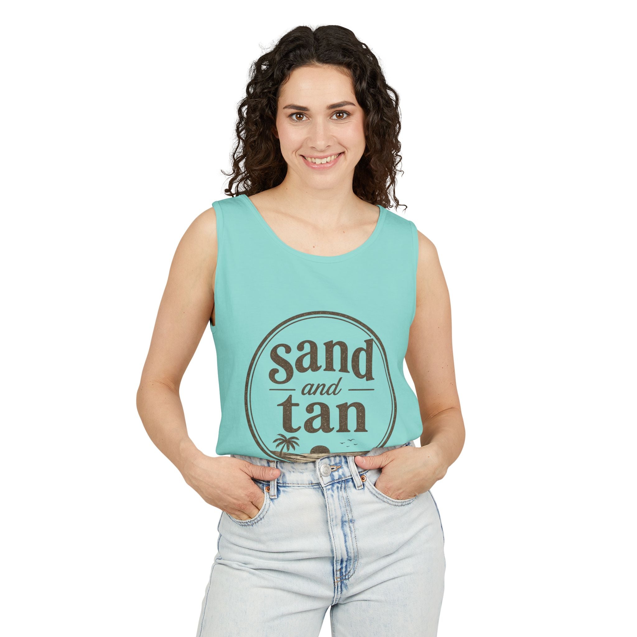 Sand and Tan Beach Tank Top — Vintage Surf Graphic
