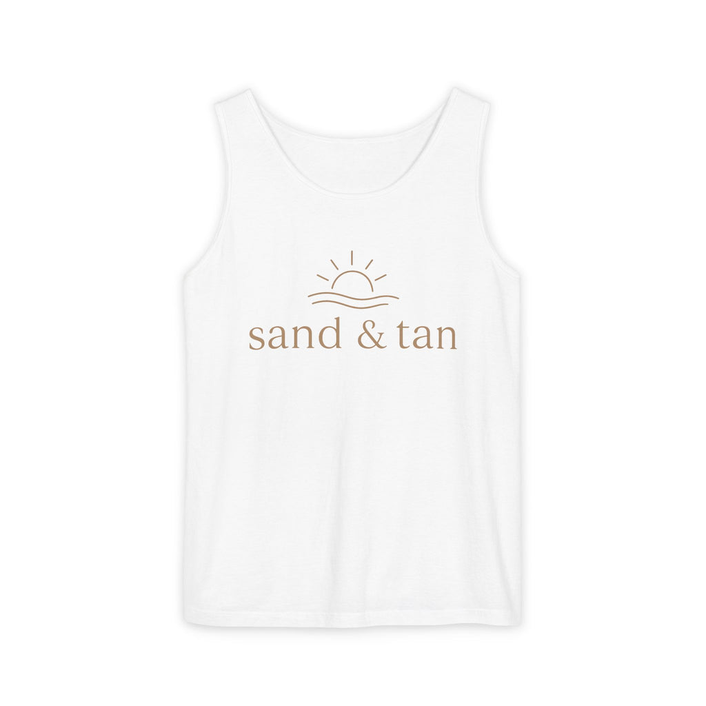 Sand & Tan Beach Tank Top — Minimal Sunrise Graphic