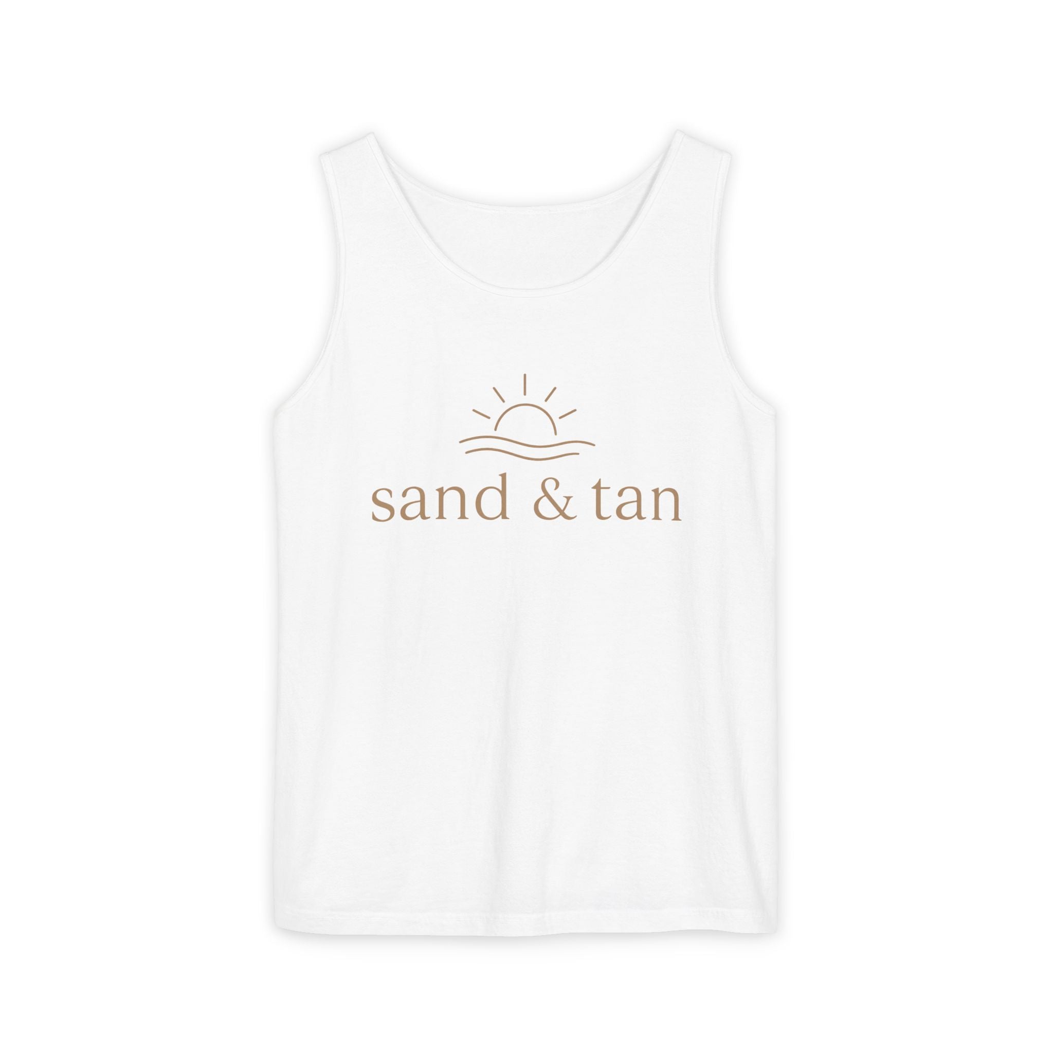 Sand & Tan Beach Tank Top — Minimal Sunrise Graphic