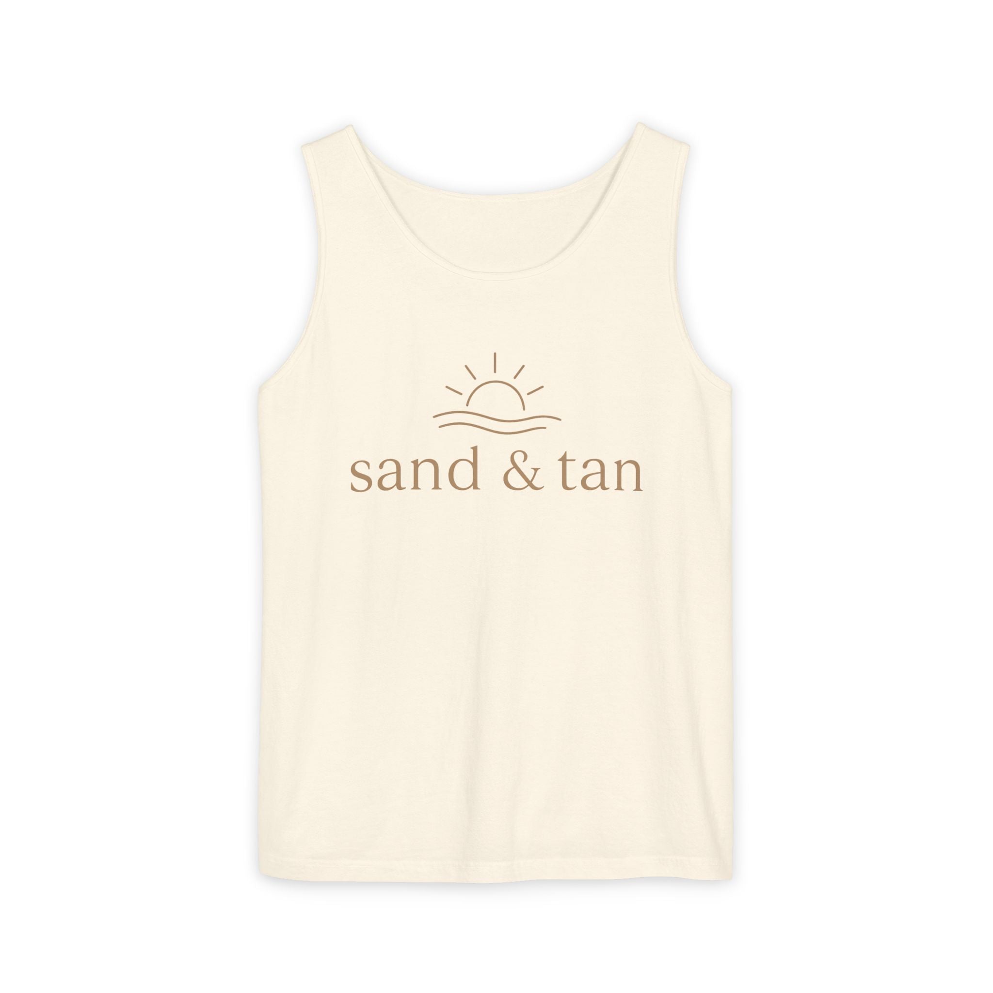 Sand & Tan Beach Tank Top — Minimal Sunrise Graphic