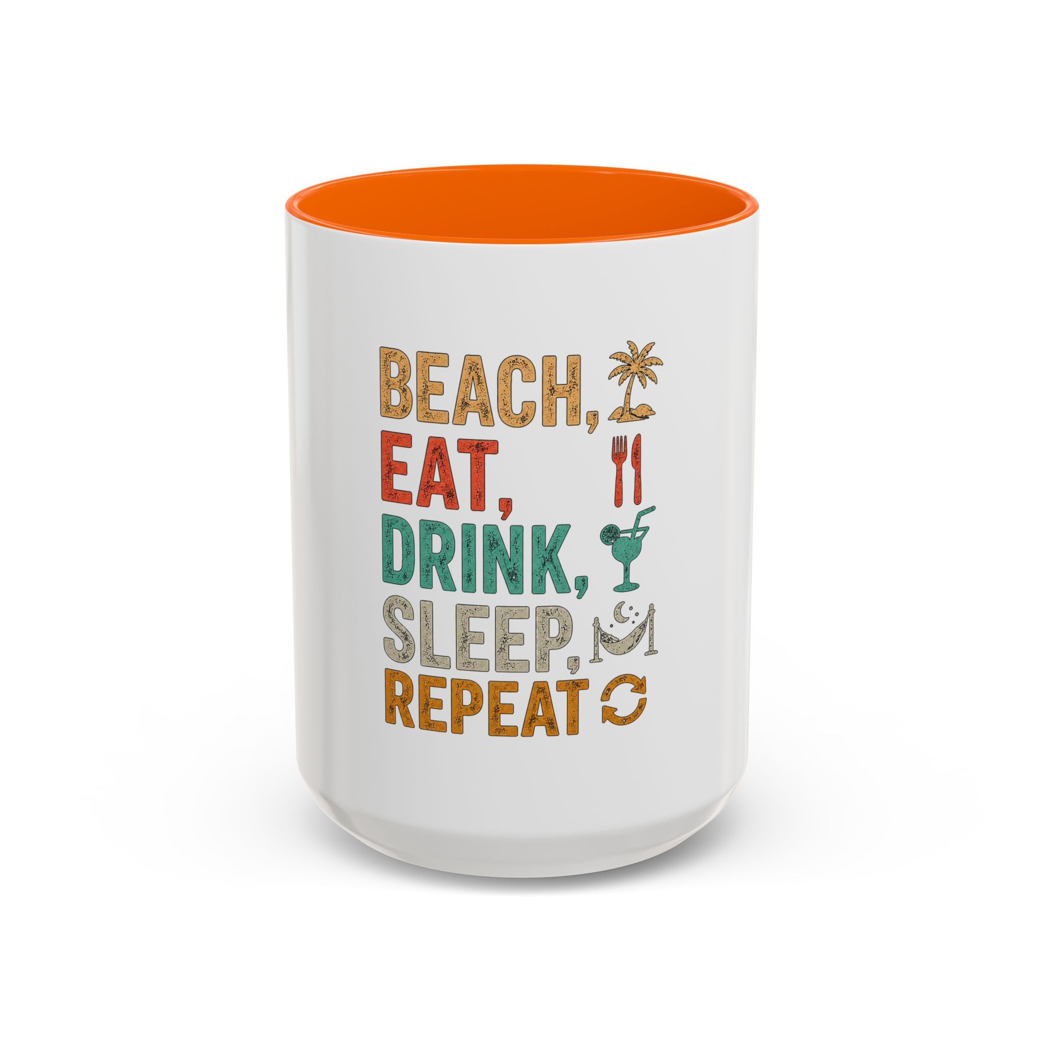 "Beach, Eat, Drink, Sleep, Repeat" Accent Coffee Mug (11, 15oz)