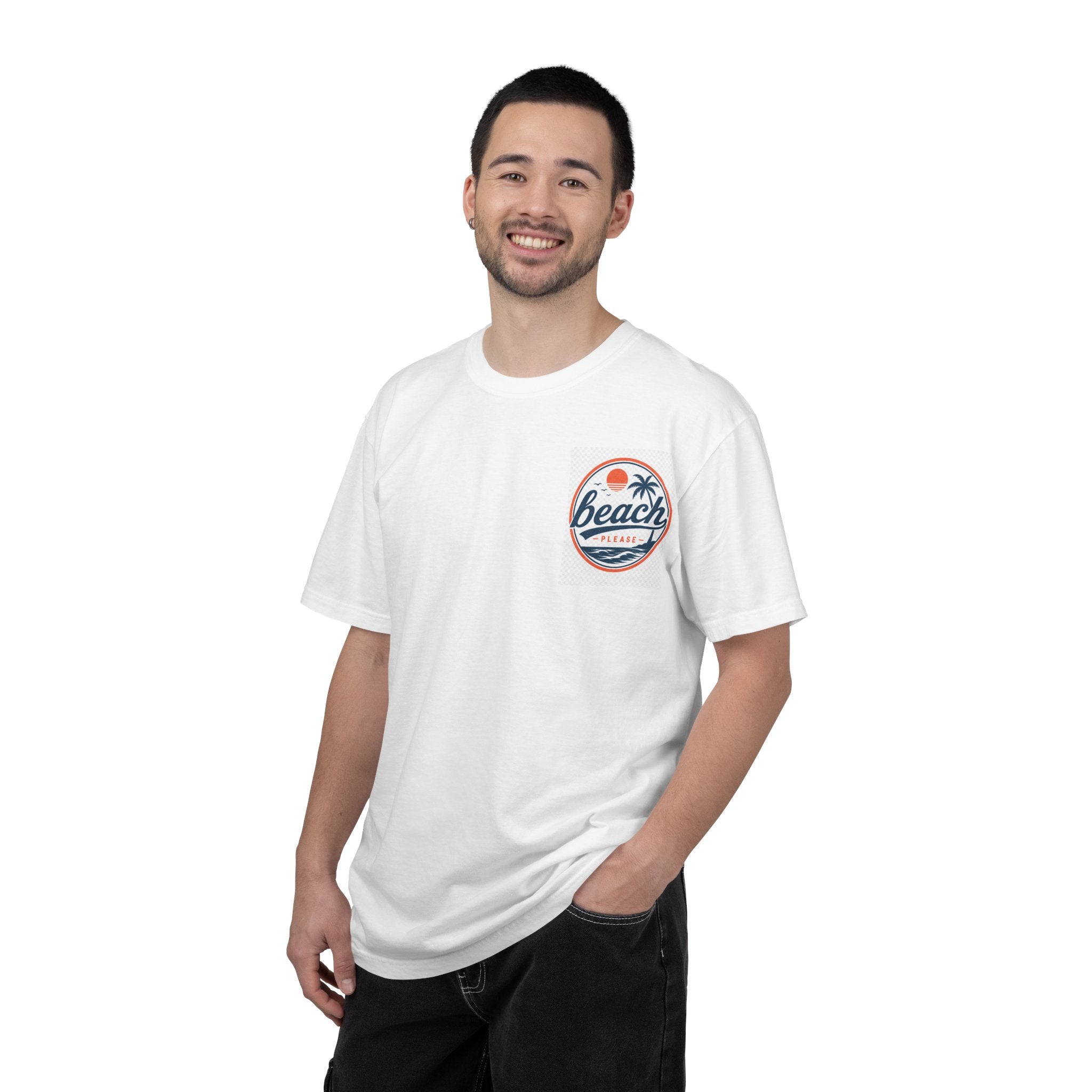 Beach Vibes Pocket Graphic T-Shirt — Retro 'Beach' Logo Tee