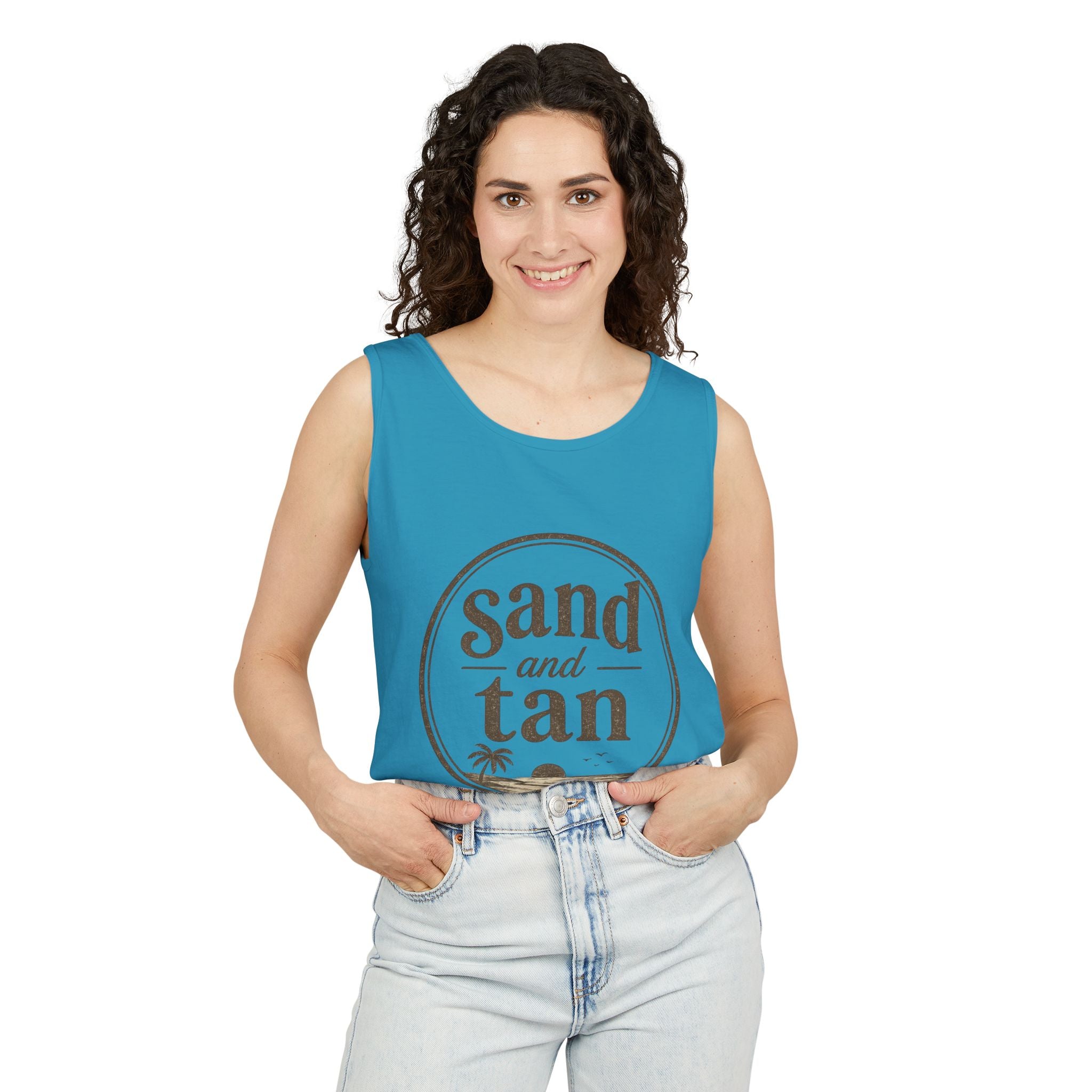 Sand and Tan Beach Tank Top — Vintage Surf Graphic