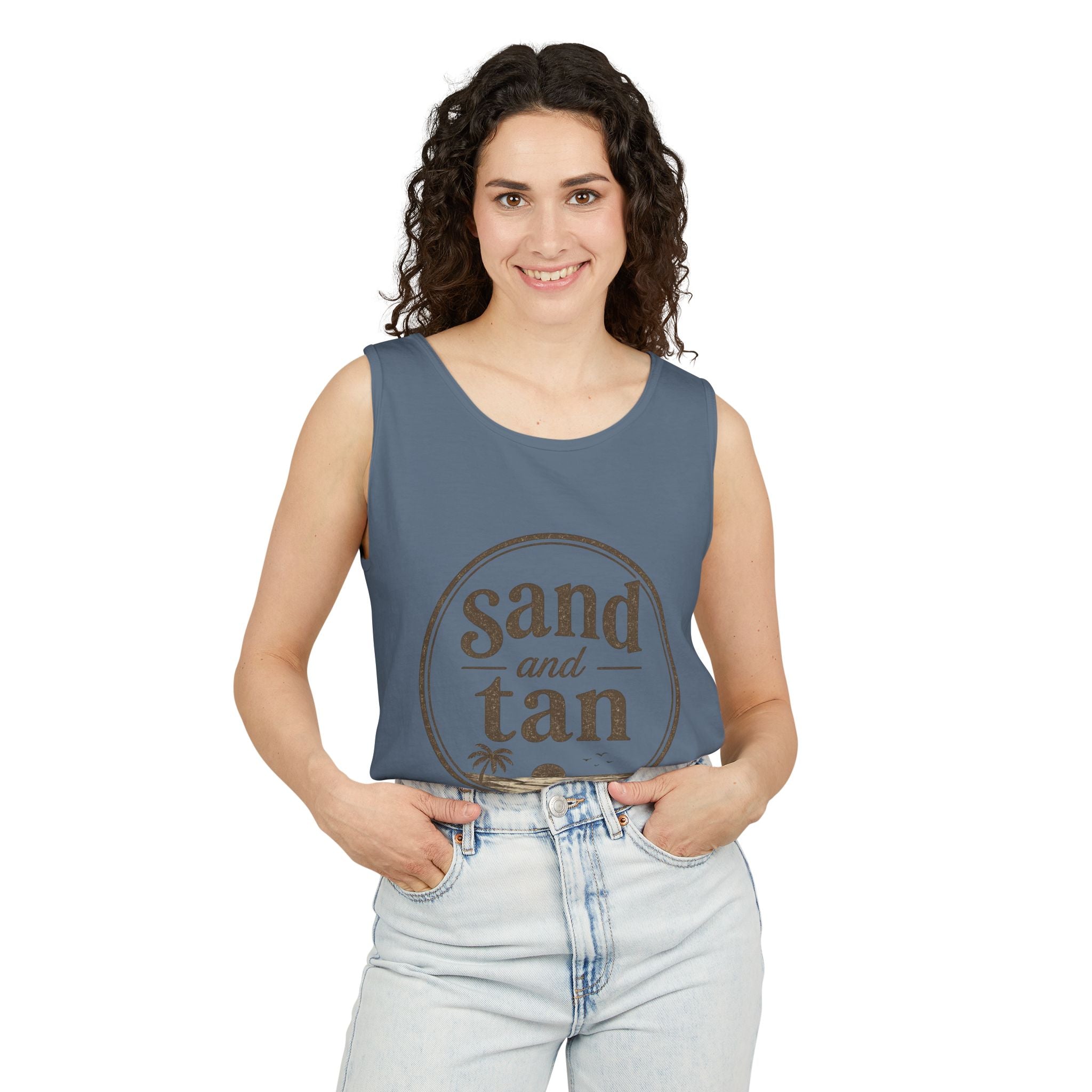 Sand and Tan Beach Tank Top — Vintage Surf Graphic
