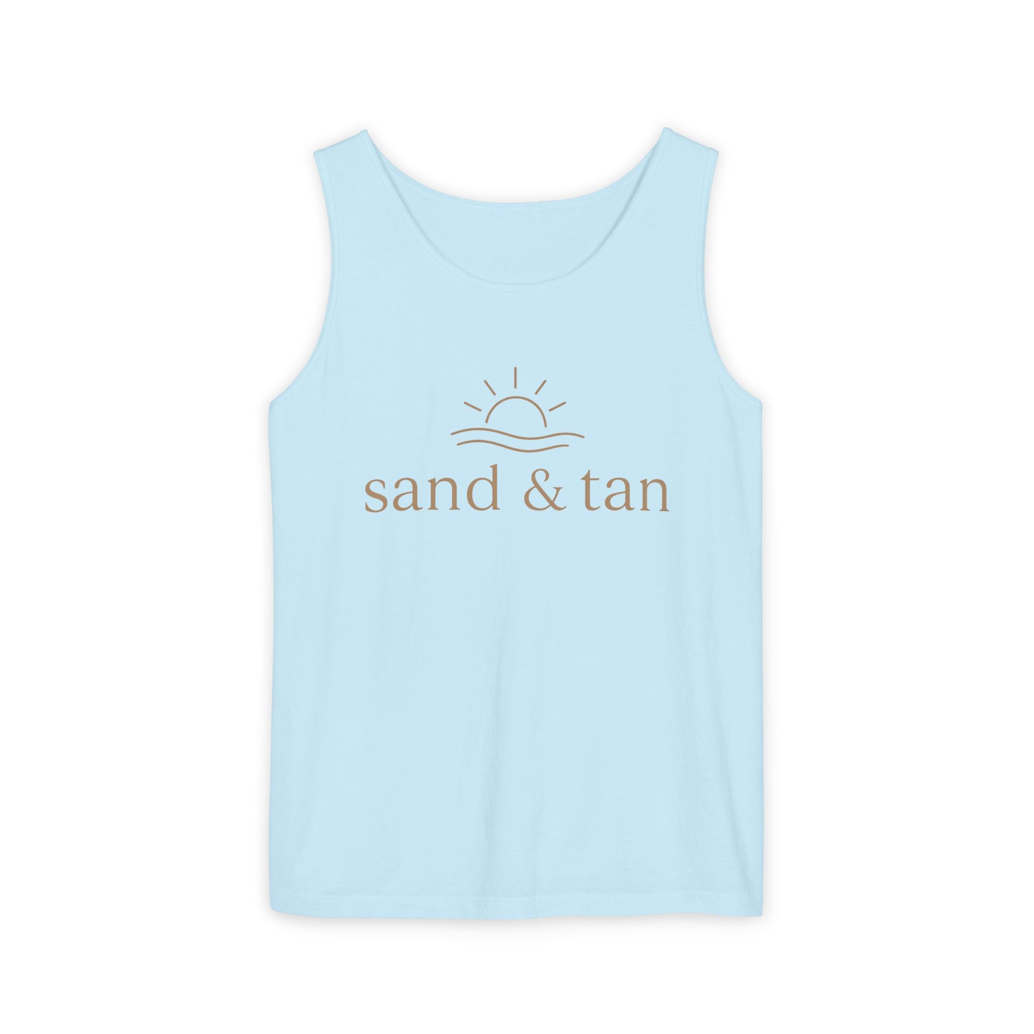 Sand & Tan Beach Tank Top — Minimal Sunrise Graphic