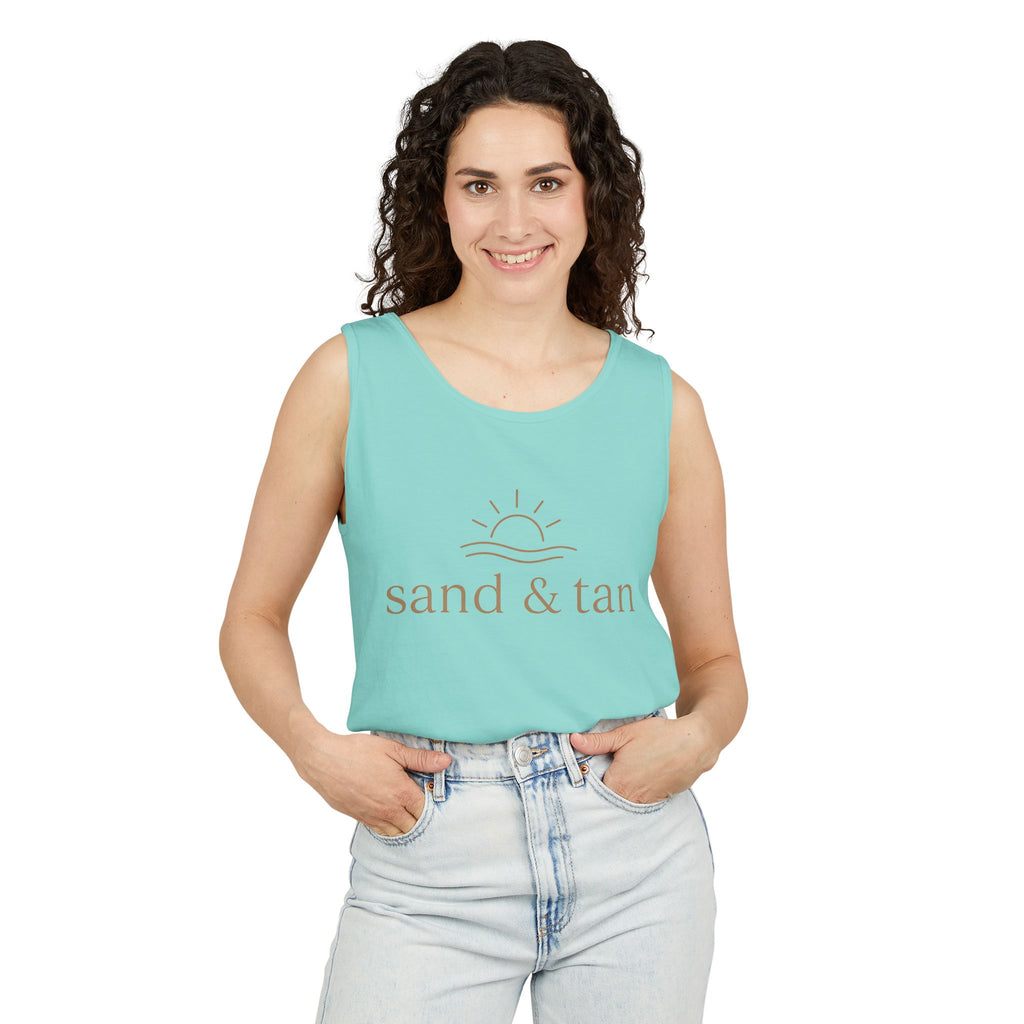 Sand & Tan Beach Tank Top — Minimal Sunrise Graphic