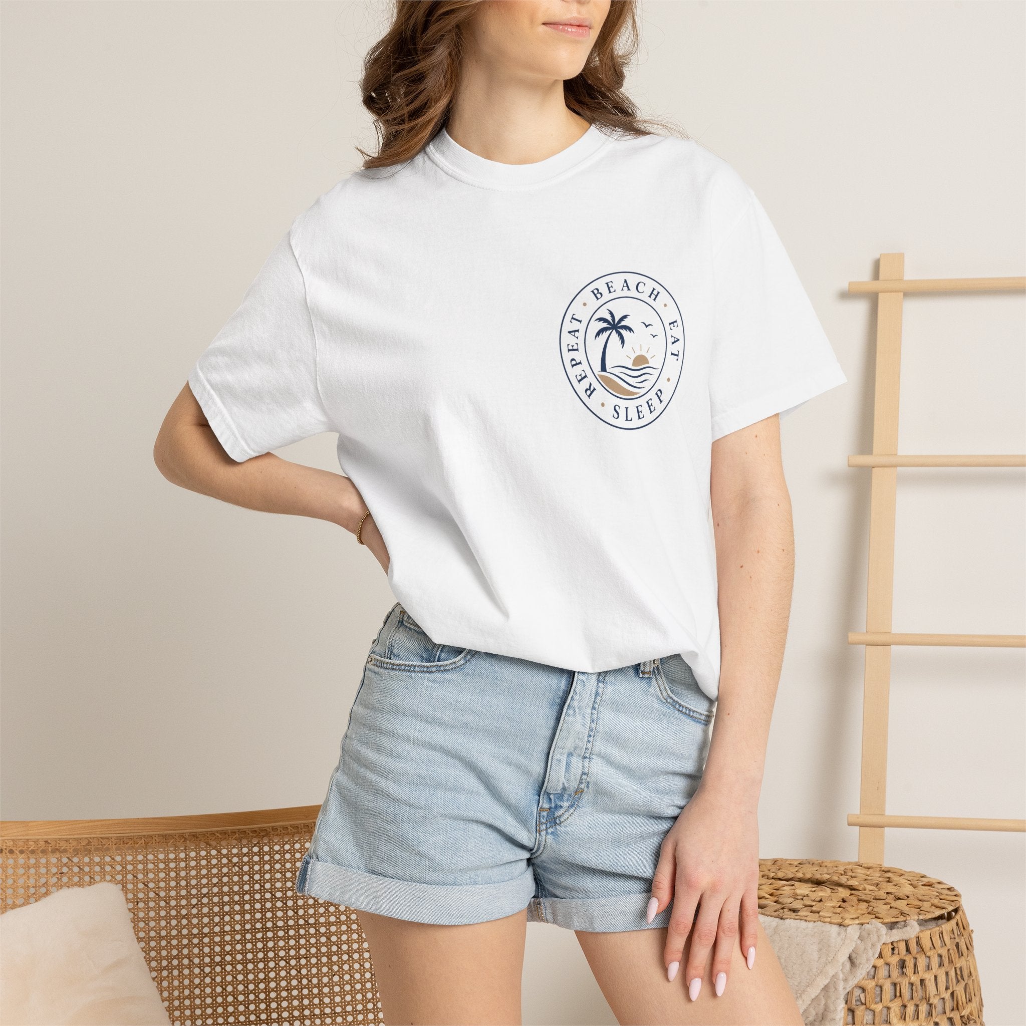 Beach Vibes T-Shirt — "Beach, Eat, Sleep, Repeat" Palm Graphic