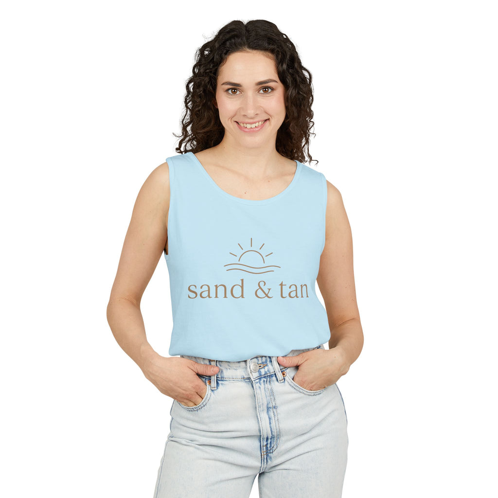 Sand & Tan Beach Tank Top — Minimal Sunrise Graphic