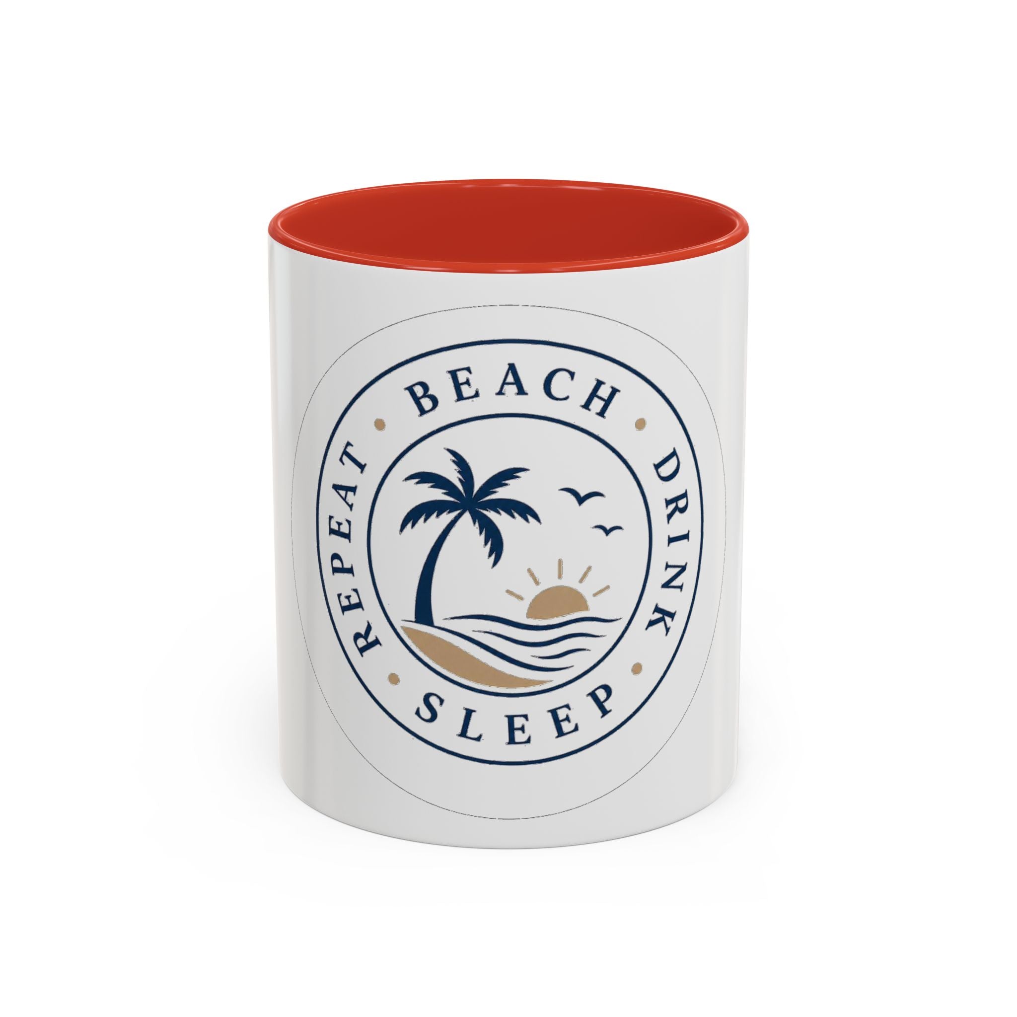 "Beach, Eat, Drink, Sleep, Repeat" Accent Coffee Mug (11, 15oz)