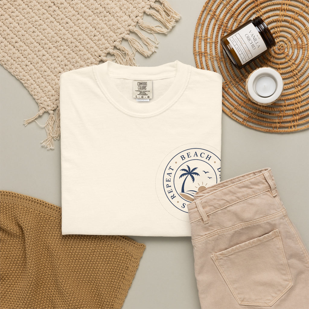 "Beach, Drink, Sleep, Repeat"— Vintage Coastal Graphic Tee